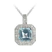 Sterling Silver 6.2ct Blue Topaz & CZ Square Necklace