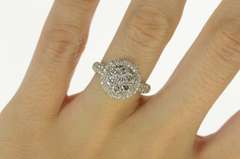 14K White Gold 1.96 Ctw Diamond Halo Pave Engagement Ring