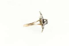 14K Yellow Gold Retro Diamond Flower Snow Flake Cocktail Ring