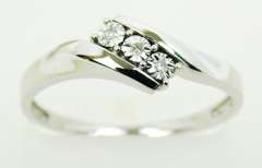 10K White Gold Ring with 3 Diamonds, Size 7.25
