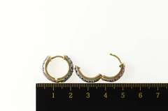 14K Yellow Gold Pave Sapphire Ruby Encrusted Huggie Hoop Earrings