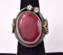 Fantastic 10.15CTS Natural Ruby & White Crystal Accent Ring in Sterling Silver
