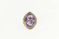 14K Yellow Gold Art Nouveau Amethyst Ornate Scroll Cocktail Ring