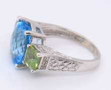 Incredible White Gold Blue Topaz, Peridot and Diamond Ring