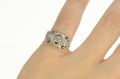 14K White Gold Art Deco Diamond Ornate Floral Statement Ring