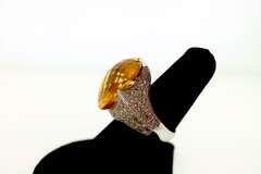 One of the Kind Special hand made Designed 18KT white gold Citrine and Diamond Ring