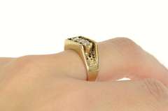 14K Yellow Gold 0.75 Ctw Retro Diamond Squared Textured Ring