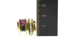 14K Yellow Gold 2.68 Ctw Tourmaline Diamond Squared Cocktail Ring