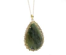 Pear Shaped Green Agate Pendant Necklace in 10K
