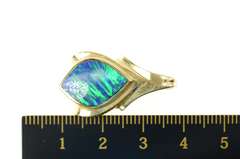 14K Yellow Gold Syn. Black Opal Inlay Ornate Statement Pendant