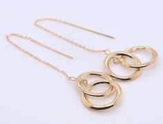 Simple Yellow Gold Double Circle Threaders Earrings