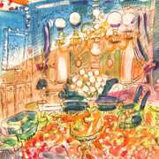 Wayne Ensrud "Salon Verte of Chateau Lafite-Rothschild" Mixed Media Original Artwork; Hand Signed; COA