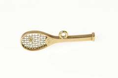 14K Yellow Gold Two Tone Pearl Tennis Racket Raquet Ball Charm/Pendant