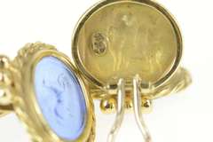 14K Yellow Gold Blue Glass Horse Rider Door Knocker Dangle Earrings