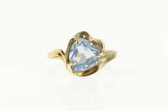 10K Yellow Gold Retro Heart Blue Topaz Love Symbol Ring