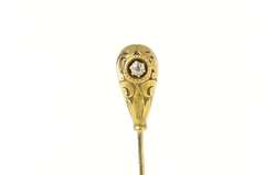 10K Yellow Gold Victorian Diamond Ornate Scroll Classic Stick Pin
