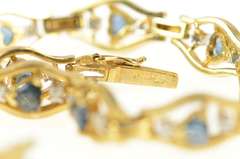 14K Yellow Gold Heart Natural Sapphire Diamond Accent Bracelet