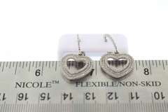 Triple Row Diamond Encrusted Hear Earrings with 14k White Gold