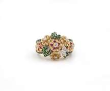 1.45ctw Tsavorite Garnet, Pink and Yellow Sapphire, and Diamond Ring in 14k