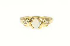 14K Yellow Gold Natural Opal Diamond Criss Cross Statement Ring
