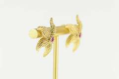 14K Yellow Gold Ruby Ornate Sea Star Fish Statement Stud Earrings