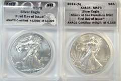 Perfect 2012 & 2012-(S) 1st Day of Issue $1 Eagles. ANACS MS70