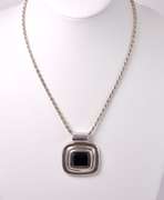 Large Onyx Pendant Necklace in Sterling Silver