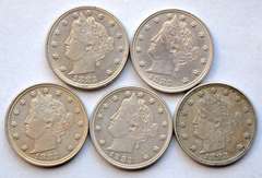 5 Sharp Raw 1883 Rackateer Nickels