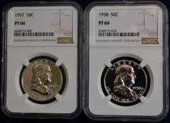 1957 And 1958 Franklin Half Dollars NGC PF66