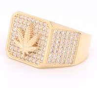 Men's Yellow Gold Marijuana Cannabis Leaf Ring