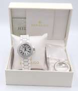 Hidalgo White Ceramic Roman Dial Diamond Bezel Watch