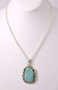 Adorable Vintage Style  38.6CTS Turquoise Pendant Necklace in Sterling Silver
