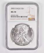 MS70 2002 American Silver Eagle - Graded NGC