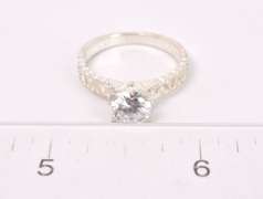 Heart Themed Crystal Ring in Sterling Silver