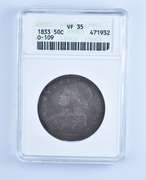 VF35 1833 Capped Bust Half Dollar - O-109 - Graded ANACS