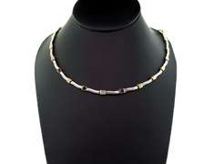 18KT WHITE GOLD SADE NECKLACE SET, DIAMONDS AND SAPPHIRES.