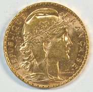 Blazing Gem BU 1907 France 20 Francs Gold 'Rooster'