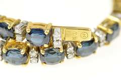 18K Yellow Gold 11.67 Ctw Natural Sapphire Diamond Tennis Bracelet
