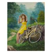 Woman Riding Bicycle in Park