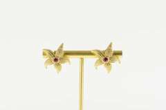 14K Yellow Gold Ruby Ornate Sea Star Fish Statement Stud Earrings