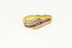 18K Yellow Gold 0.98 Ctw Natural Ruby Diamond Wavy Band Ring