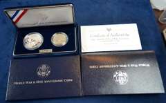 1991-1995 World War II 50th Anniversary Commemorative 2 Coin Sets Proof And Uncirculated 4 Coins Total.