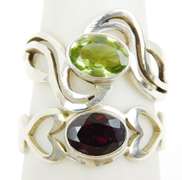 Peridot & Garnet Sterling Silver Rings, Size 5.5