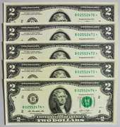 (5) Superb Crisp 2013 $2 Star Replacement Notes New York-Consecutive!