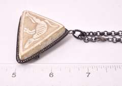 Intricate Carved Animal Agate and Diamond Pendant Necklace in Oxidized Sterling Silver
