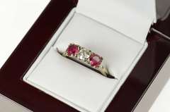 14K White Gold 1.40 Ctw 1940's Old European Diamond Ruby Ring