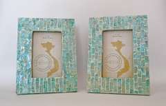 Pair of Vertical or Horizontal Handcrafted Green Mother of Pearl Photo Frames, 4x6 Pictures