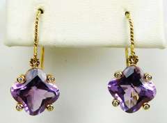 High End 18K Large Amethyst & Diamond Drop Earrings