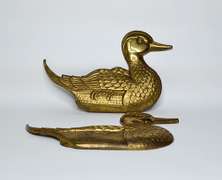 Two 3D Solid Brass Swimming Duck Wall Decorative Plaques With Texture