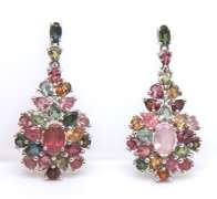 Vintage Sterling Silver Multi Gemstone Dangle Earrings